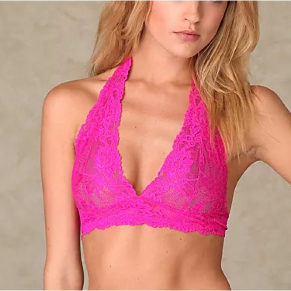 Free People Intimately Galloon Lace Halter Fuchsia Pink Bralette